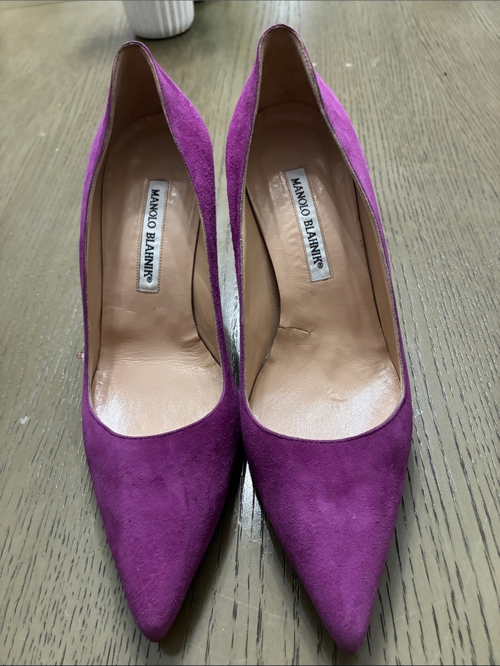 Manolo Blahnik Suede Pointed-Toe Pumps in Magenta